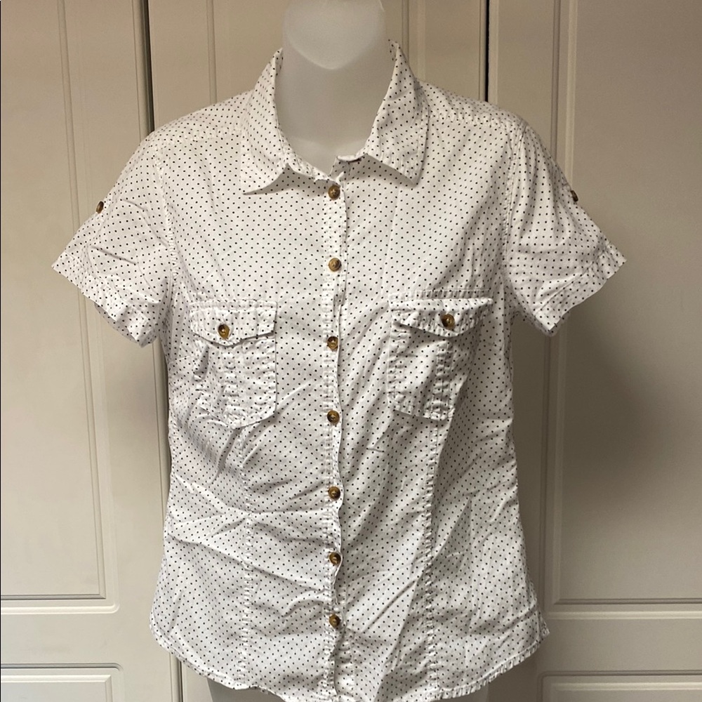 White Polka Dot Button-Up Shirt